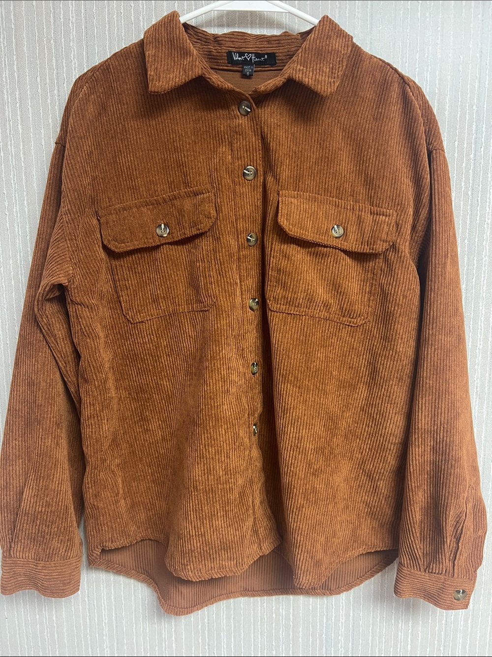 EUC S Velvet Heart Burnt Orange rust Corduroy Button-Front Shackleton